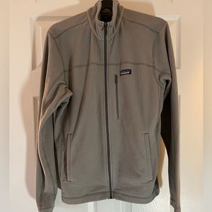 Light gray Patagonia fleece jacket.